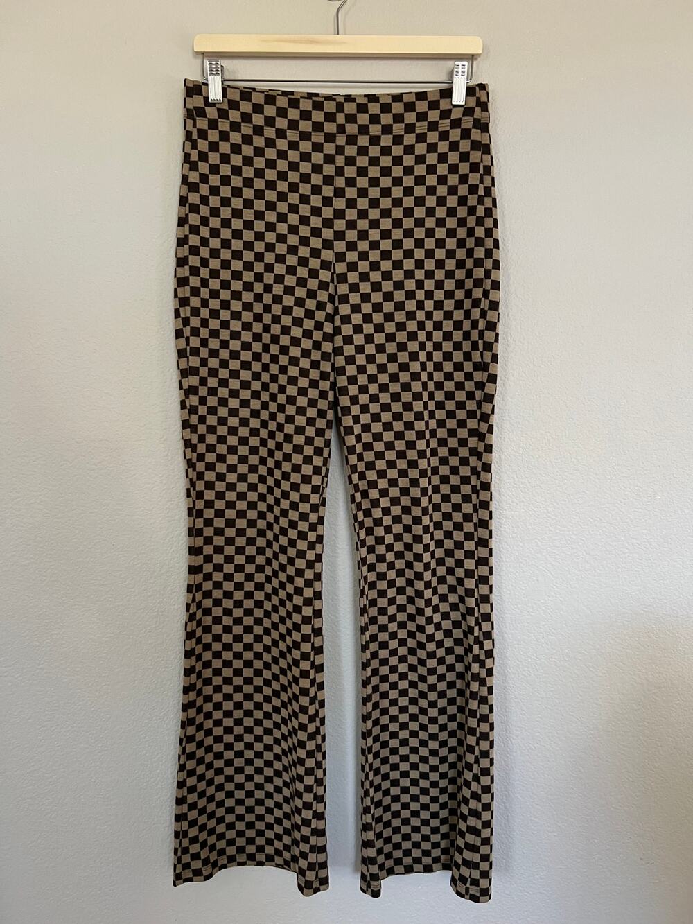 Urban Outfitters Pants Brown Black Checkered Stretch Retro Flare Women's Large